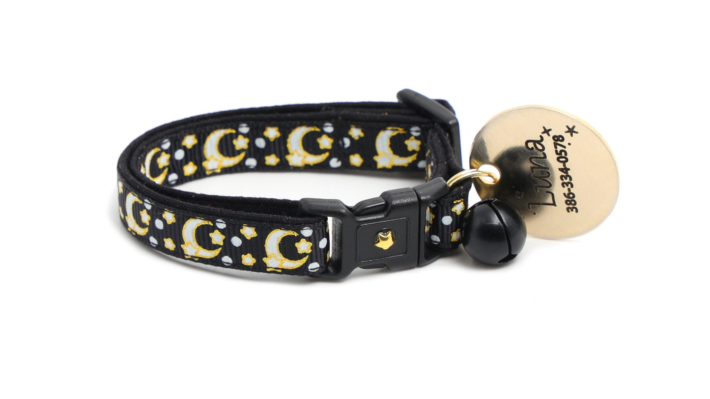Gold Moons and Stars on Black V2 Cat Necklace