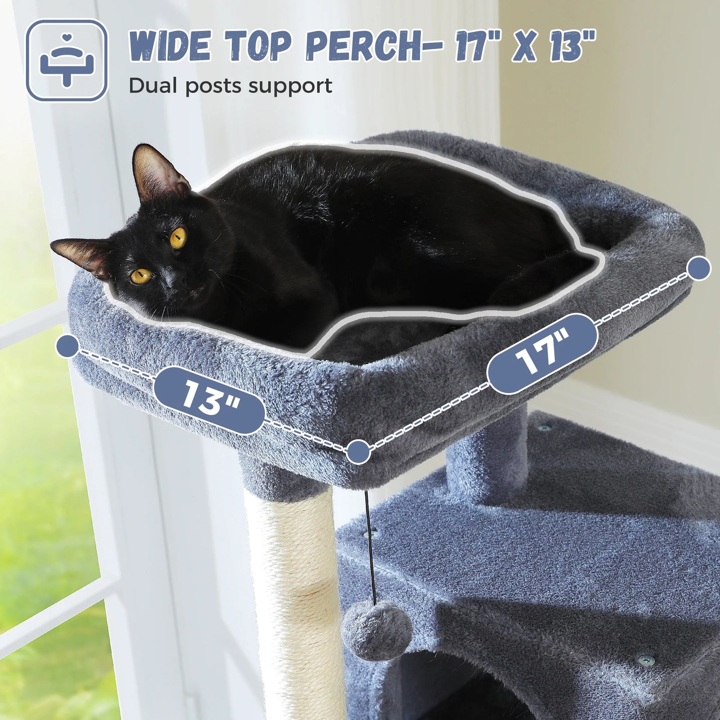 69" Cat Tree for Indoor Cats Multi-Level Cat Condo with Large Hammock Perch and 5 Scratching Posts, Dark Gray