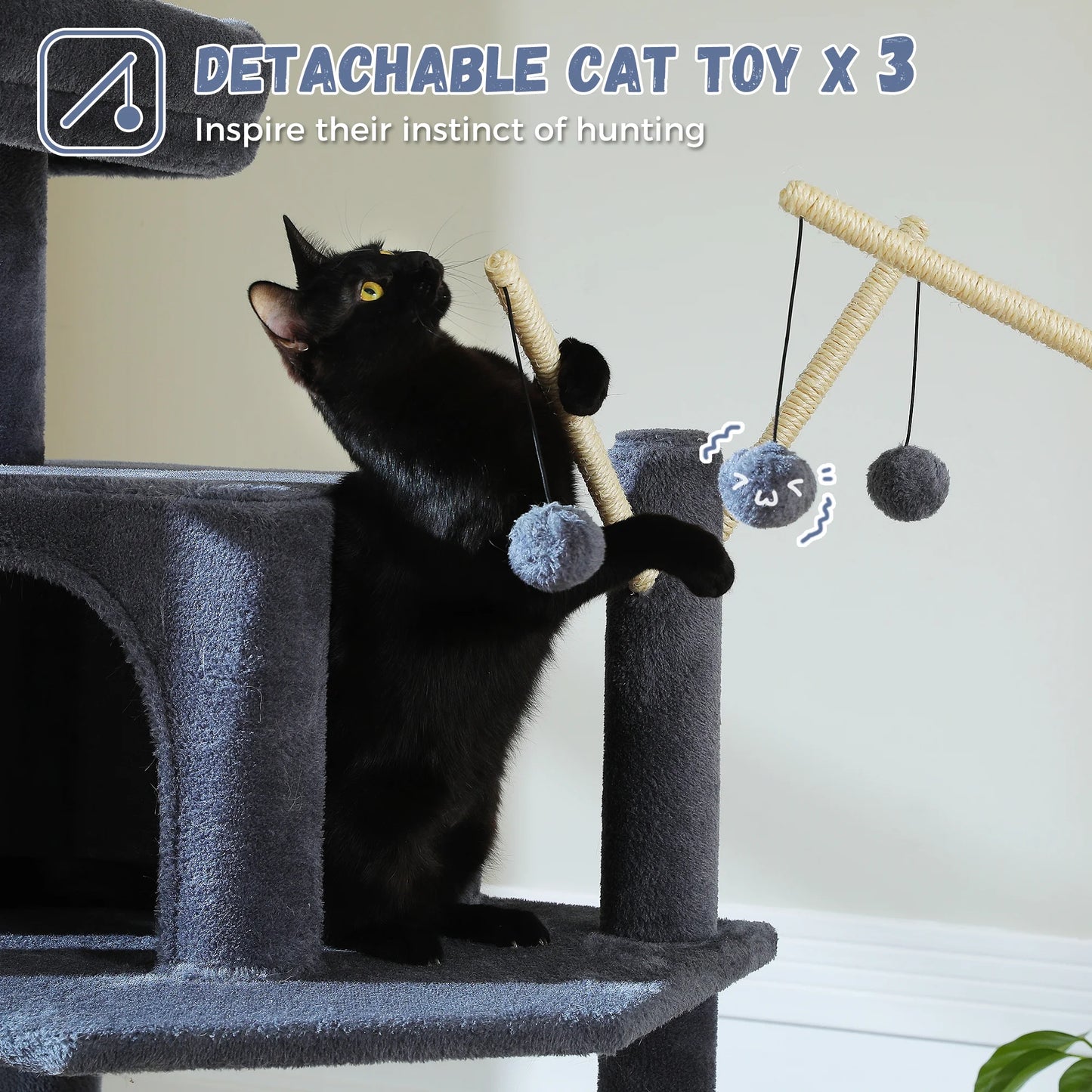 69" Cat Tree for Indoor Cats Multi-Level Cat Condo with Large Hammock Perch and 5 Scratching Posts, Dark Gray