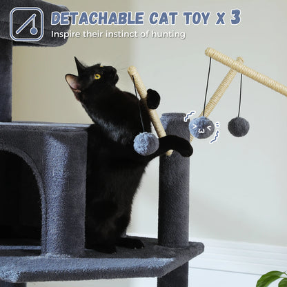 69" Cat Tree for Indoor Cats Multi-Level Cat Condo with Large Hammock Perch and 5 Scratching Posts, Dark Gray