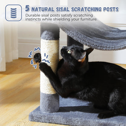 69" Cat Tree for Indoor Cats Multi-Level Cat Condo with Large Hammock Perch and 5 Scratching Posts, Dark Gray