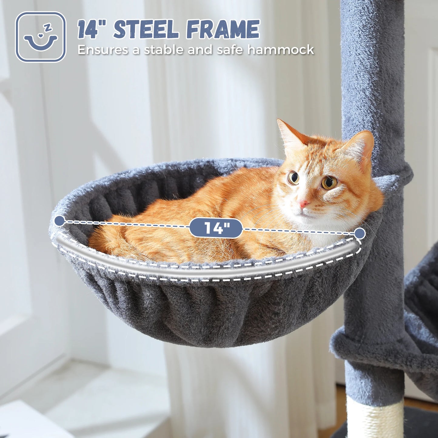 69" Cat Tree for Indoor Cats Multi-Level Cat Condo with Large Hammock Perch and 5 Scratching Posts, Dark Gray