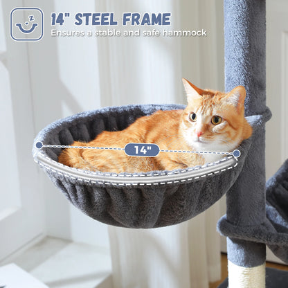 69" Cat Tree for Indoor Cats Multi-Level Cat Condo with Large Hammock Perch and 5 Scratching Posts, Dark Gray