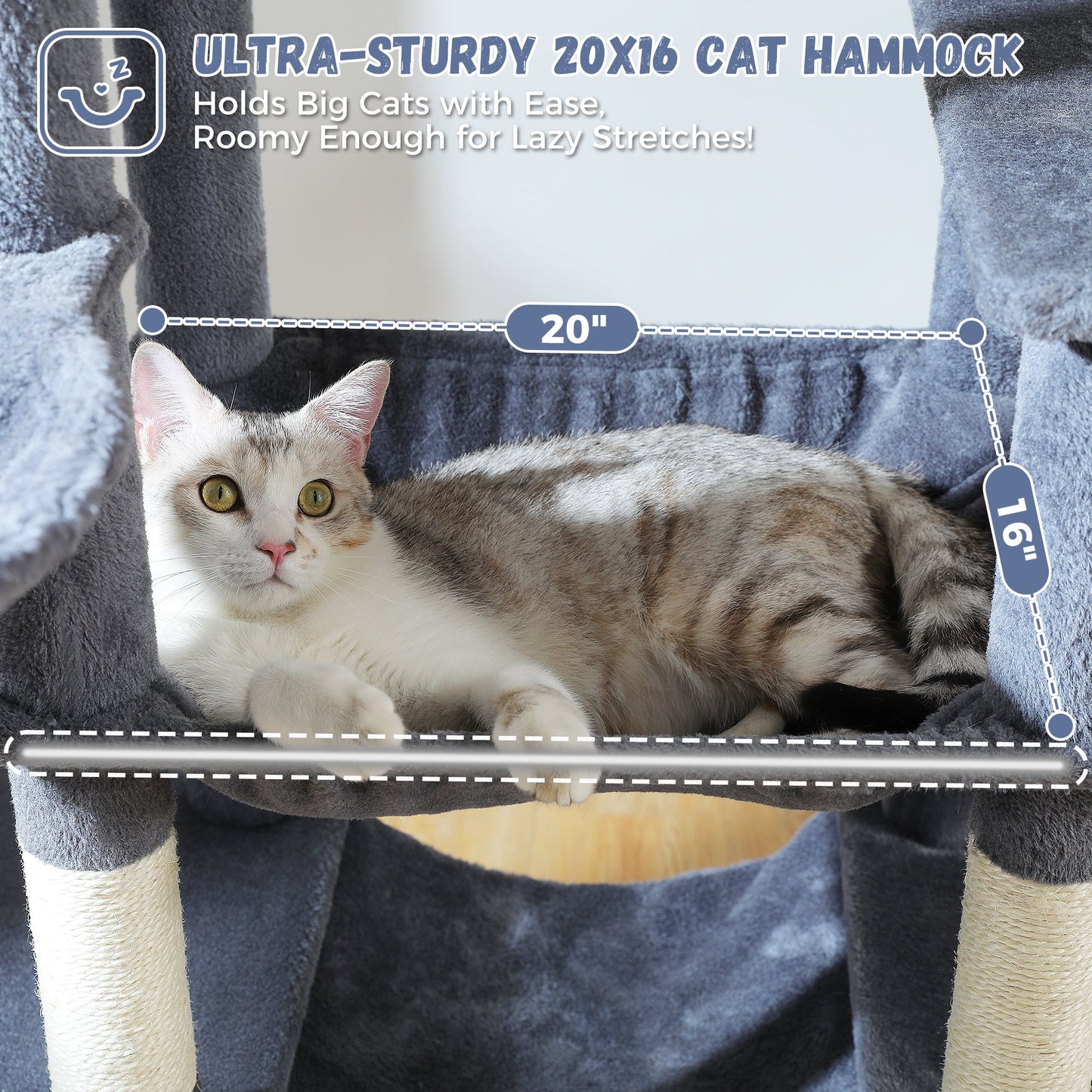 69" Cat Tree for Indoor Cats Multi-Level Cat Condo with Large Hammock Perch and 5 Scratching Posts, Dark Gray