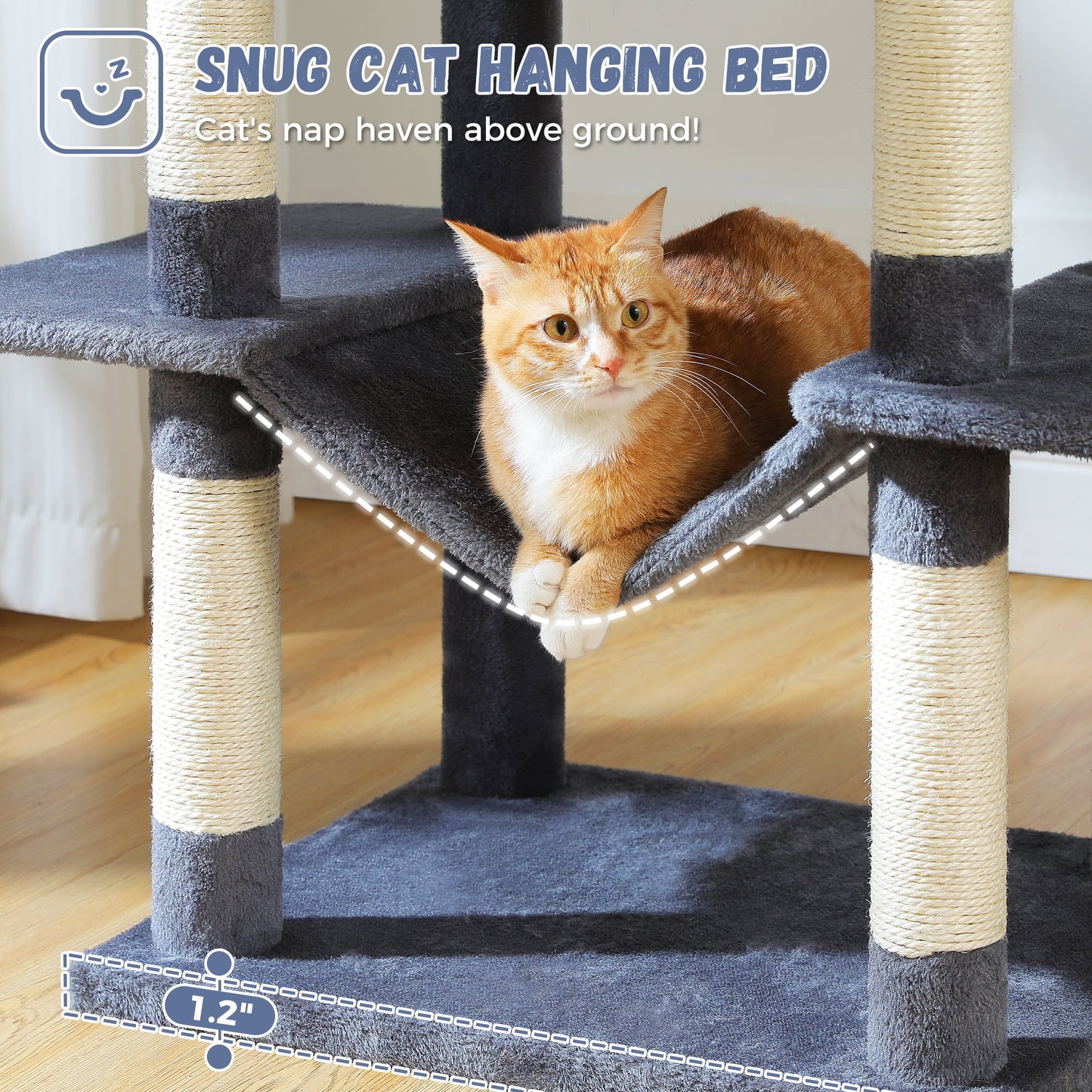 69" Cat Tree for Indoor Cats Multi-Level Cat Condo with Large Hammock Perch and 5 Scratching Posts, Dark Gray