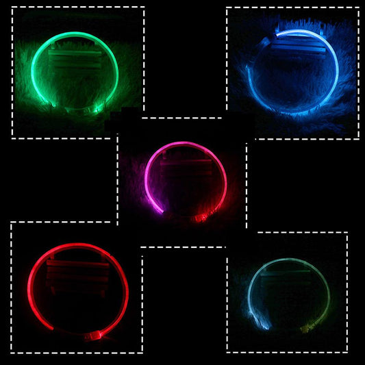 USB Rechargeable Glow-In-The-Dark Pet Collar With Three Flashing Modes