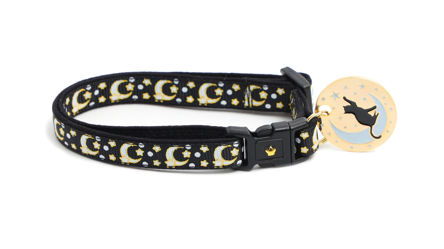 Gold Moons and Stars on Black V2 Cat Necklace