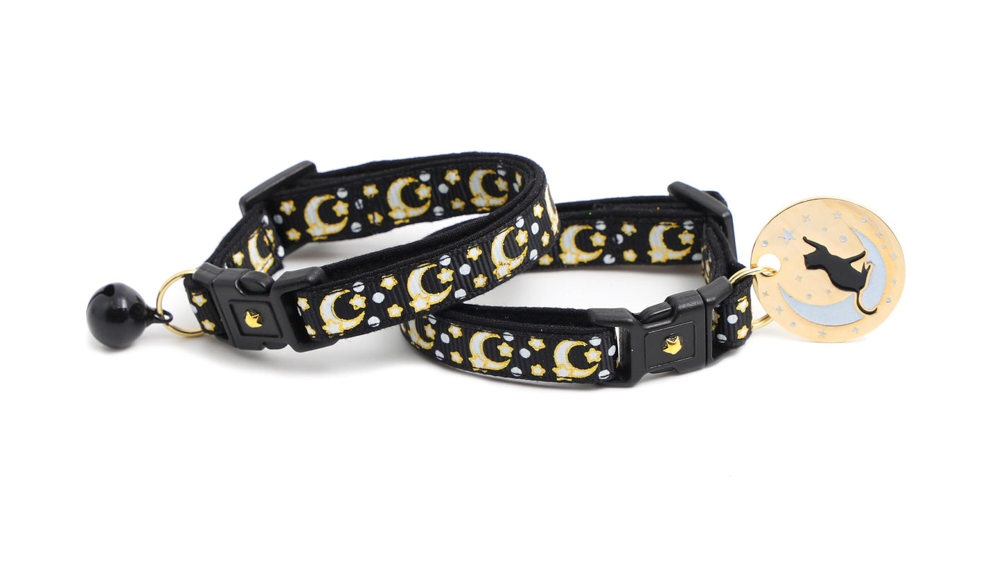 Gold Moons and Stars on Black V2 Cat Necklace