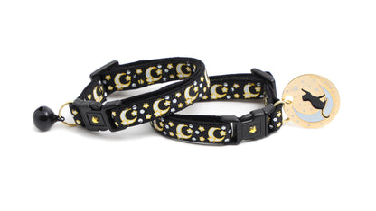 Gold Moons and Stars on Black V2 Cat Necklace