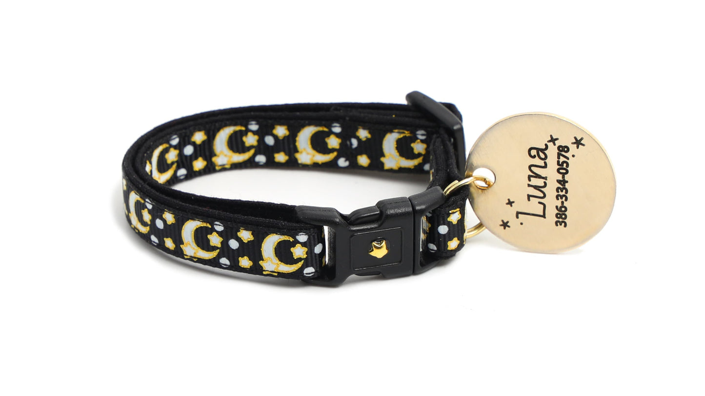 Gold Moons and Stars on Black V2 Cat Necklace