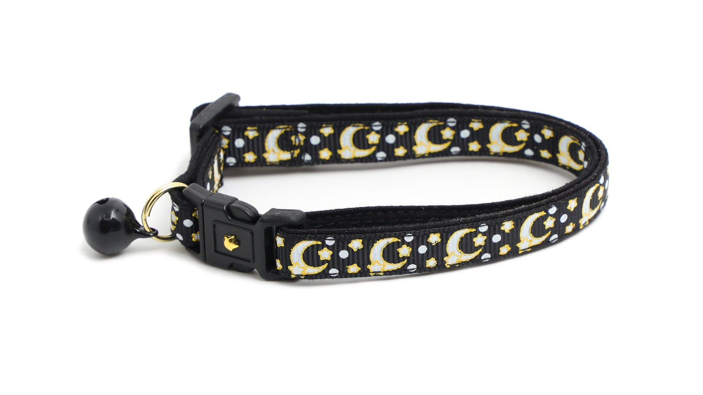 Gold Moons and Stars on Black V2 Cat Necklace
