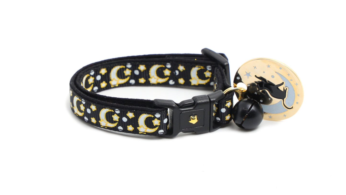 Gold Moons and Stars on Black V2 Cat Necklace