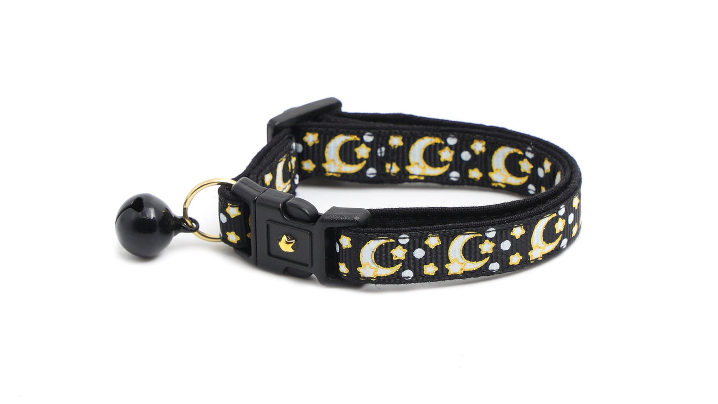 Gold Moons and Stars on Black V2 Cat Necklace
