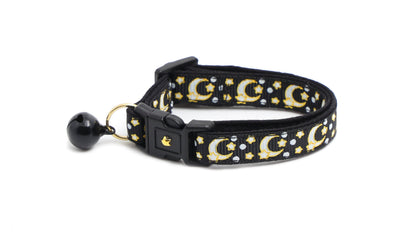 Gold Moons and Stars on Black V2 Cat Necklace